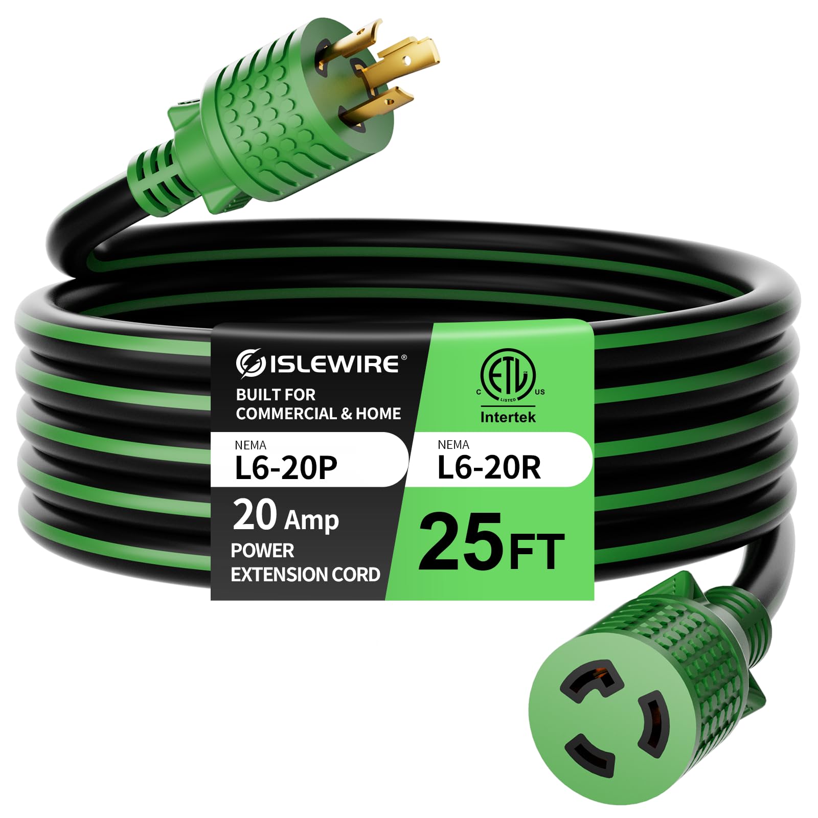 L6-20 Extension Cord 25FT, 20 Amp 250V 5000W, NEMA L6-20P to L6